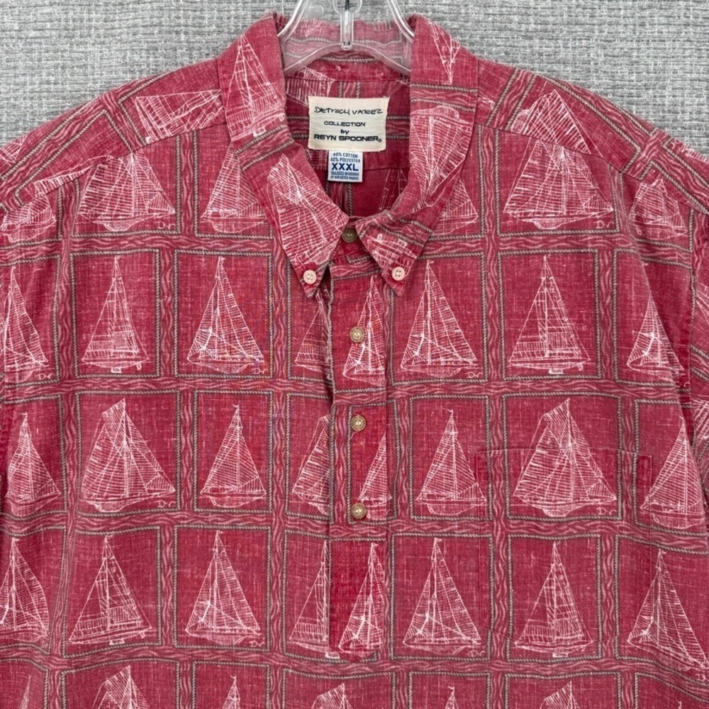 Vtg Reyn Spooner Sz 3XL Hawaiian Popover Red Nautical Sailboats Dietrich Varez